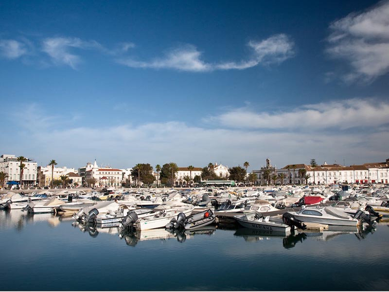 imagem da região de faro com os barcos nas docas